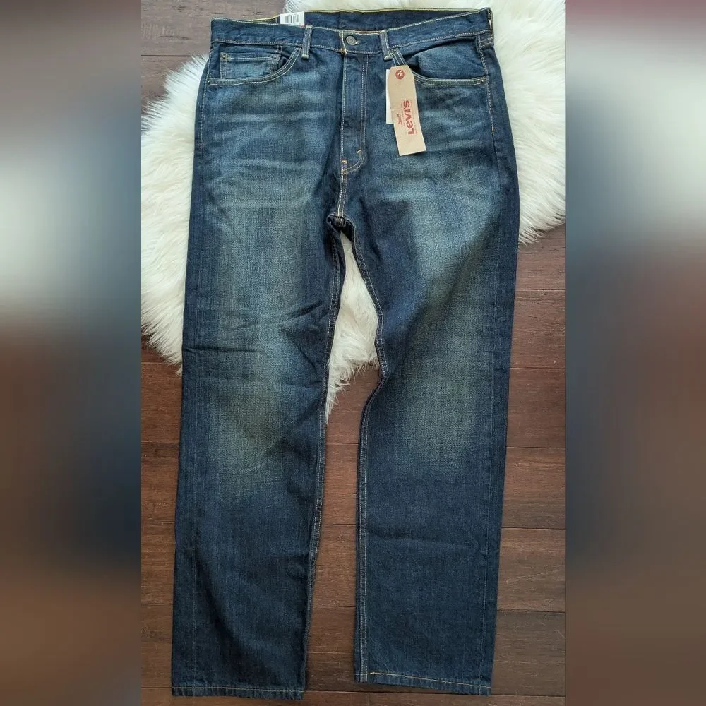NWT Levi's 505 Blue Distressed Denim Jeans 36x32